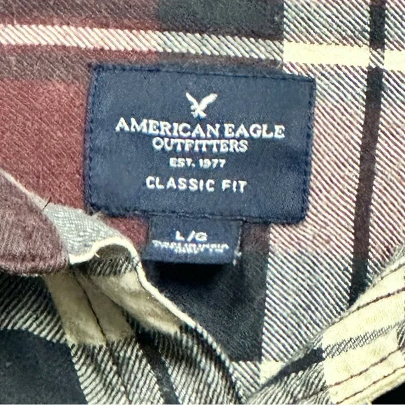 American Eagle Outfitters Men's Plaid Flannel Shirt - Maroon and Cream - Picture 7 of 7